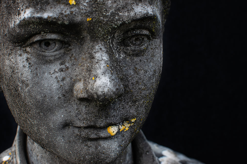 Statue with lichens on lips. Image from the series Renasance.